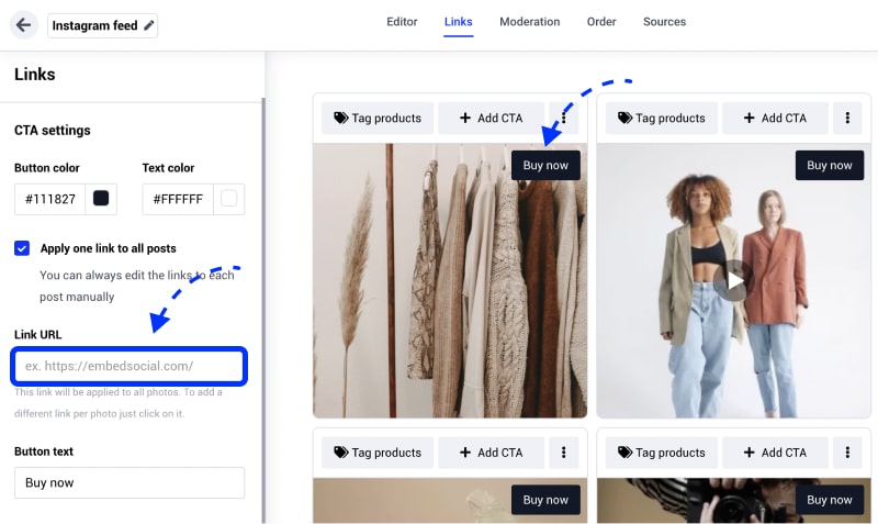 Add links on Instagram feed widget