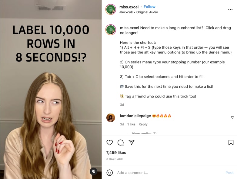 Instagram reels videos by Miss Excel