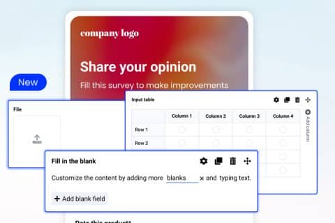 fill in the blank, table input, file upload field