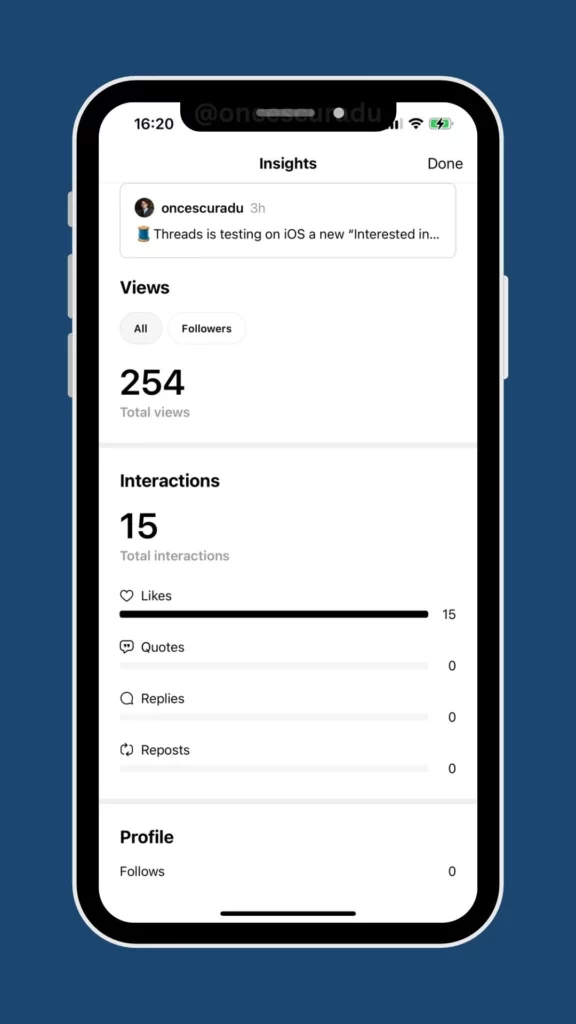 threads insights for individual posts ui