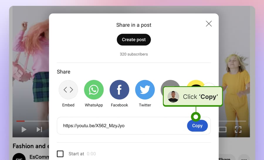 Copy link of a YouTube video