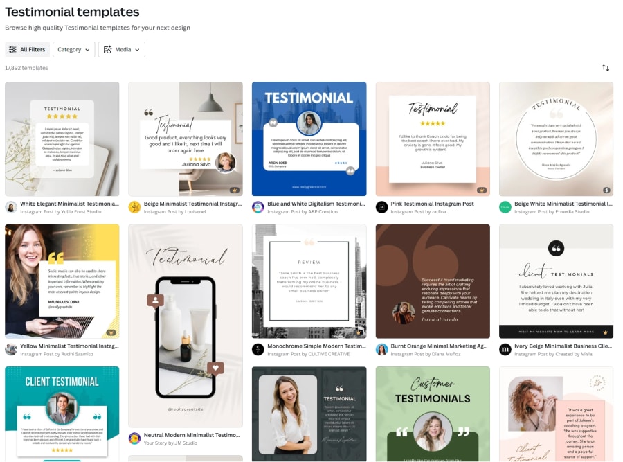 Testimonial image templates by Canva