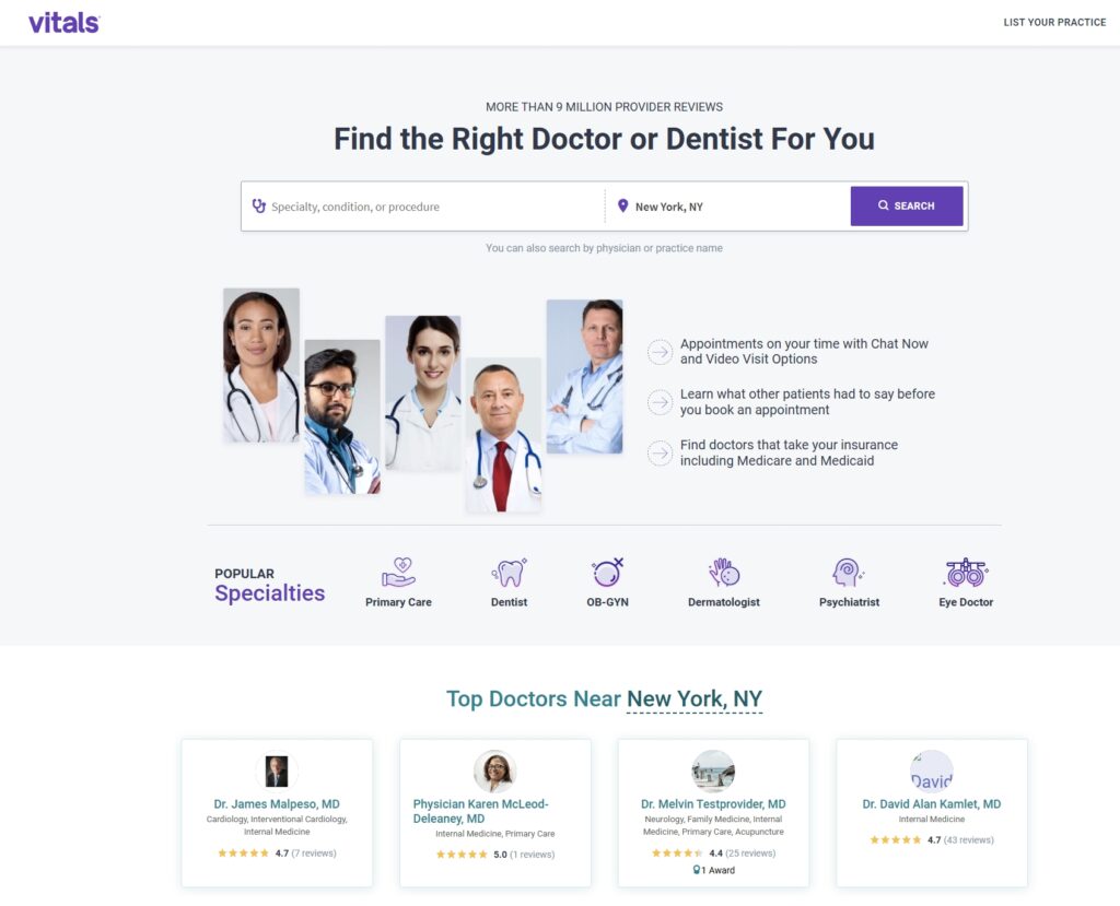 vitals landing page